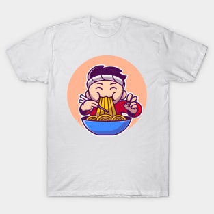 Man Eating Ramen Noodle With Chopstick Cartoon T-Shirt